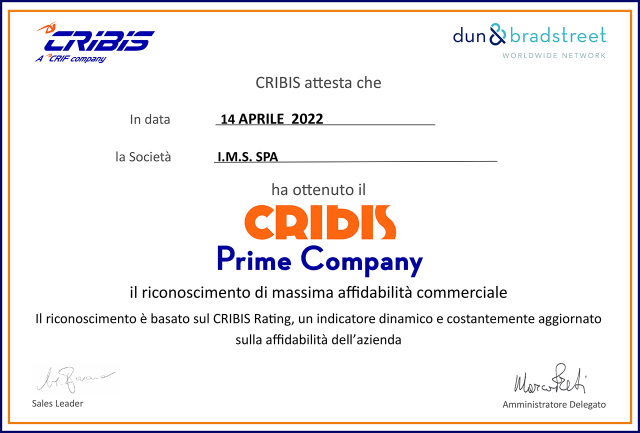 Certificato di riconoscimento CRIBIS per la massima affidabilità commerciale